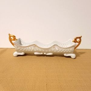 Porcelain Treasures Vintage Flatware Caddy/ Buffet/ White Trimmed In Gold
